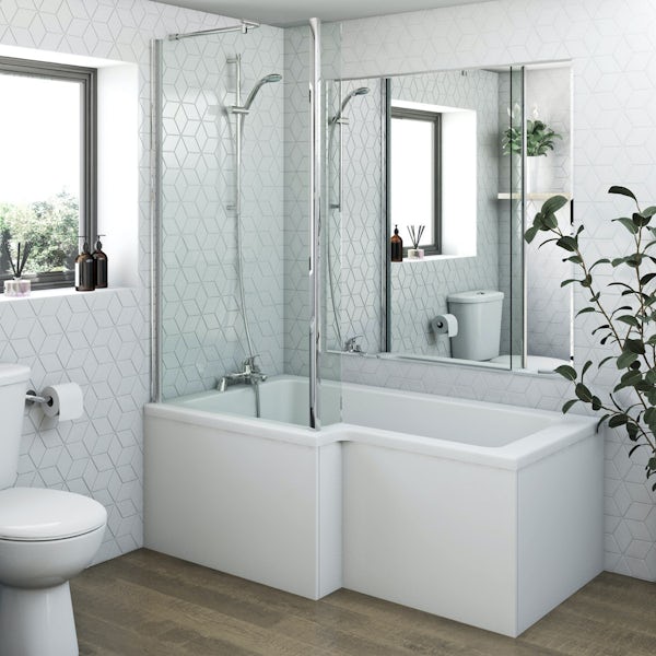 Clarity L shaped left handed shower bath 1500mm with 5mm shower screen    