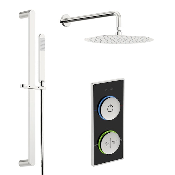 SmarTap black smart shower system with round slider rail and wall shower set