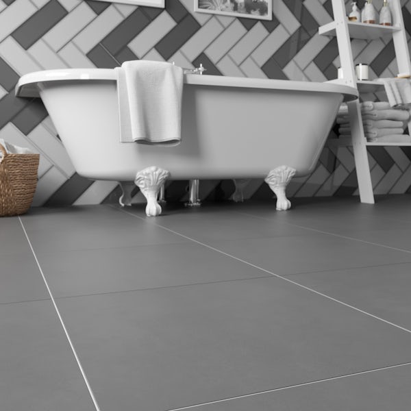 Granby anthracite flat stone effect matt wall and floor tile 457mm x 457mm