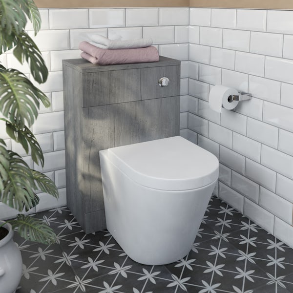 Orchard Lea concrete slimline back to wall unit 500mm and Contemporary back to wall toilet with seat