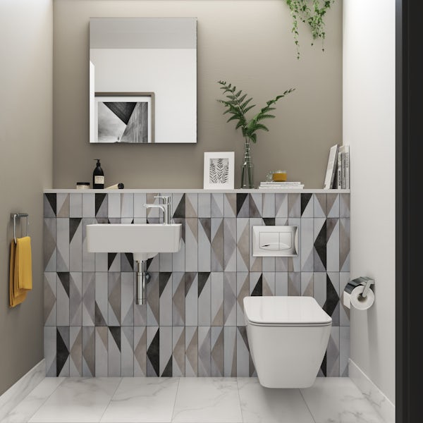 Ideal Standard Strada II wall hung cloakroom suite with right hand wall hung basin 450mm