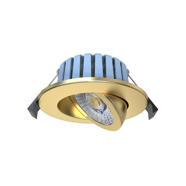 Forum Eden IP65 tiltable fire rated adjustable bathroom LED downlight in satin brass
