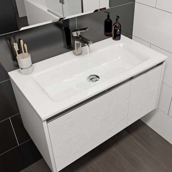 Mode Banks Textured Matte White Wall, Monza Modern White Sink Vanity Unit Toilet Package