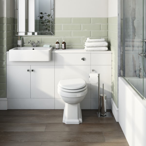 The Bath Co. Hatfield white 1468mm combination with traditonal back to wall toilet and soft close seat