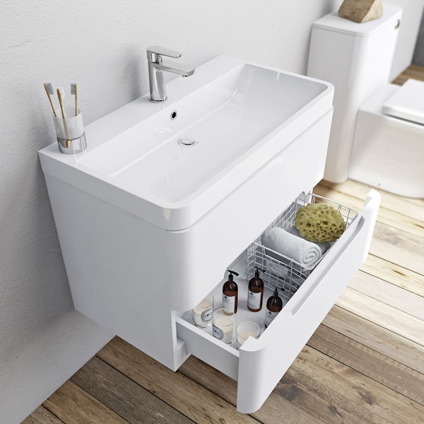 Mode Ellis white wall hung vanity drawer unit and basin 800mm with tap