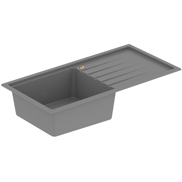 Bristan Gallery quartz dawn grey easyfit kitchen sink 1.0 bowl with right drainer