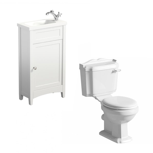 The Bath Co. Camberley complete white cloakroom suite with close coupled toilet, tap and waste