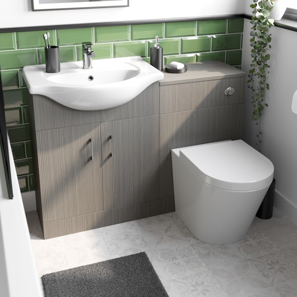 Orchard Lea avola grey slimline back to wall unit 500mm and Contemporary back to wall toilet with seat