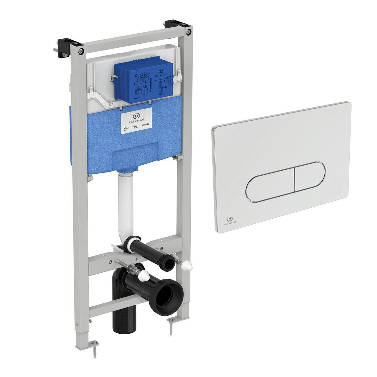 Ideal Standard ProSys 1150mm height pneumatic wall hung frame 120 depth with Oleas P1 chrome dual flush plate