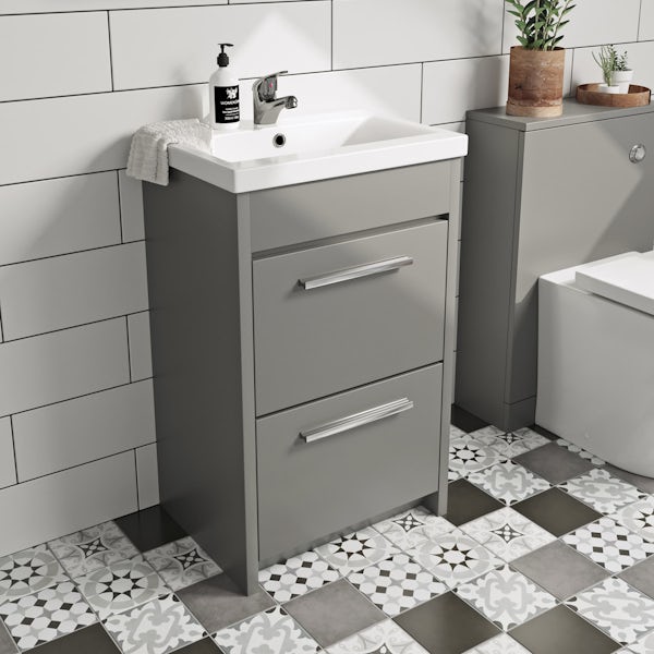 Clarity close coupled toilet and satin grey vanity unit suite 510mm