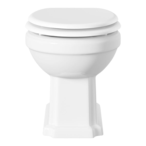 The Bath Co. Dulwich back to wall toilet with white wooden seat