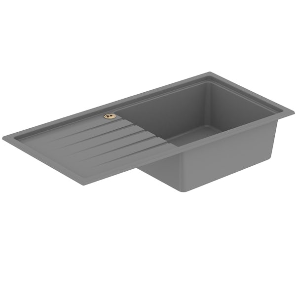 Bristan Gallery quartz left handed dawn grey easyfit 1.0 bowl kitchen sink with Melba black tap