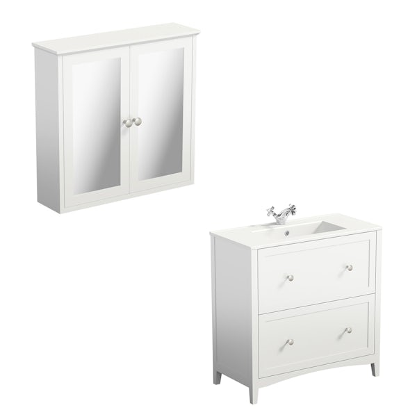 Camberley White 800 vanity unit and mirror cabinet offer