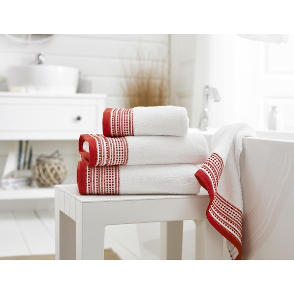 Deyongs Como patterned edge 4 piece towel bale in red