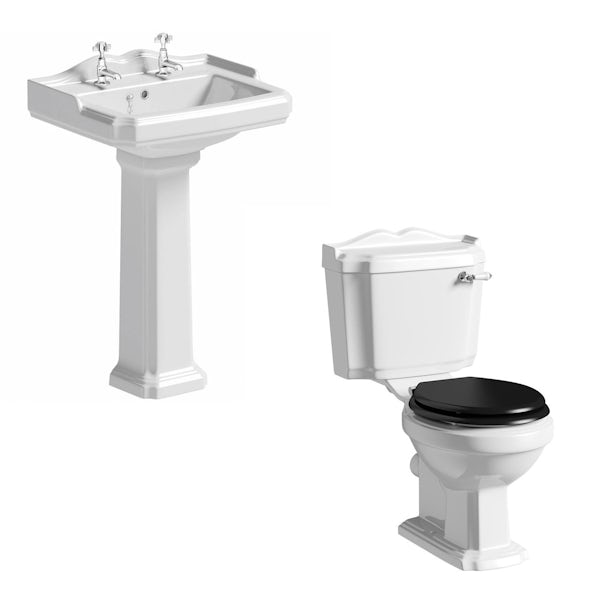 Winchester Toilet and Basin Suite with Black Seat