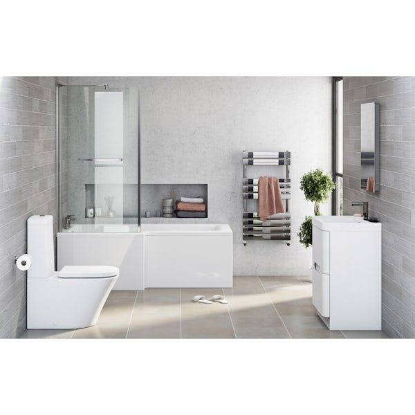 Mode Ellis left hand shower bath 1700 x 850 suite with Eden white floor drawer unit