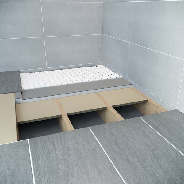 Mode single fall right handed wet room shower tray former and installation kit