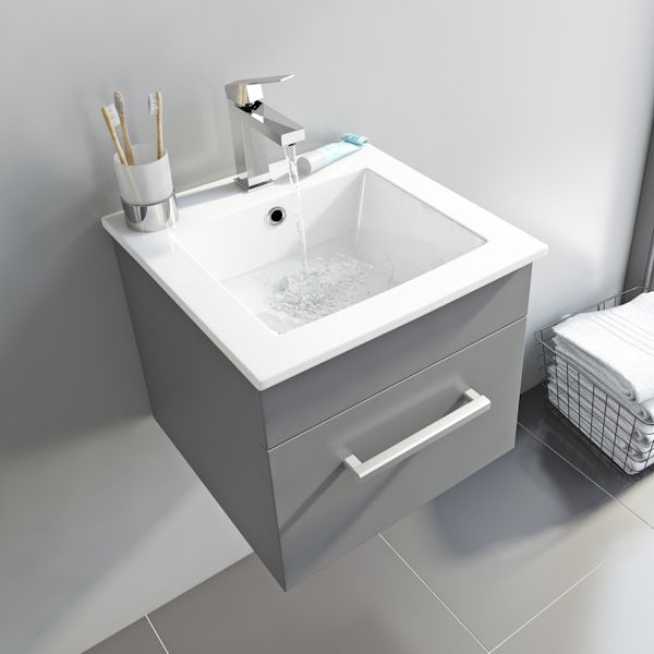 Orchard Derwent grey wall hung cloakroom vanity unit and basin 420mm