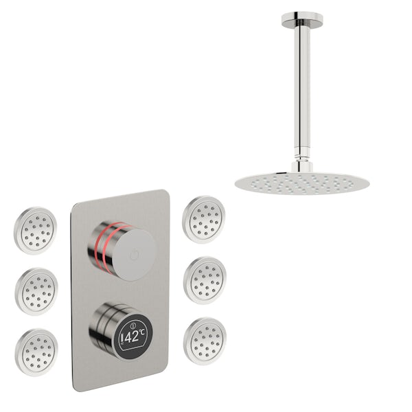Mode Touch digital thermostatic shower valve with round body jets and shower head set