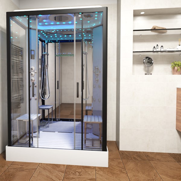 Insignia Platinum black framed rectangular twin shower cabin 1400 x 900