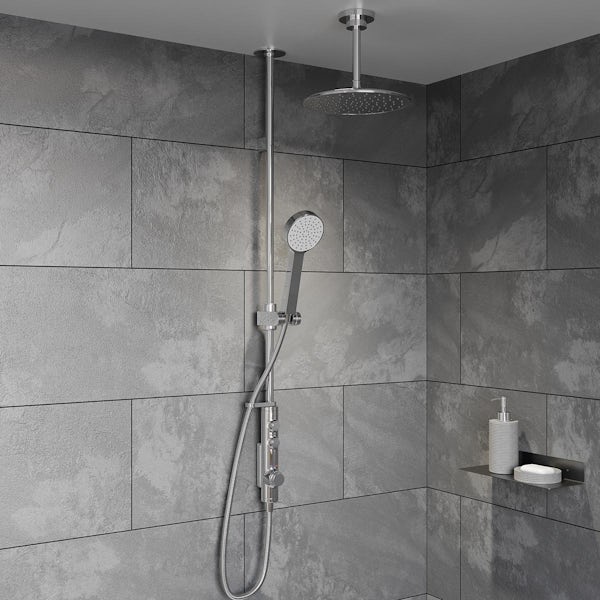 Aqualisa iSystem Smart exposed shower standard with adjustable handset and ceiling head