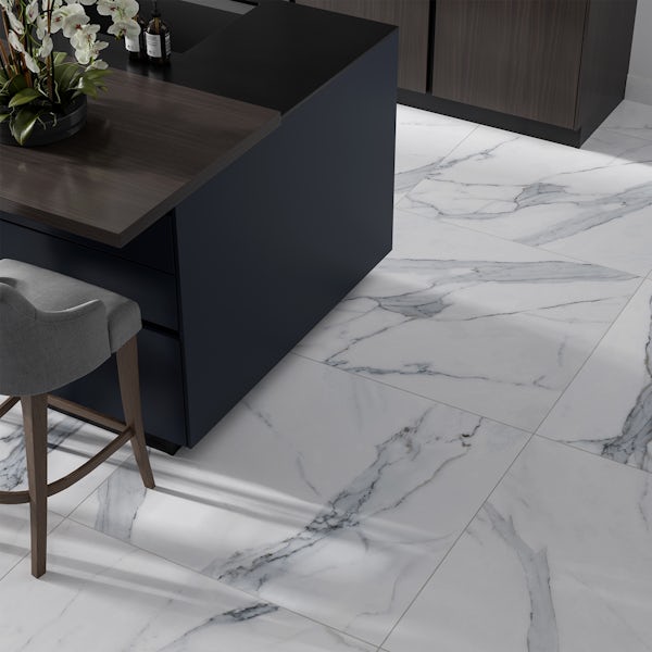 Storm white marble effect matt wall and floor tile 800mm x 800mm