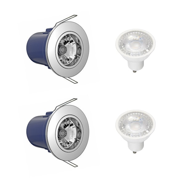 Forum fixed fire rated downlight pack of 2 with warm white bulbs in chrome