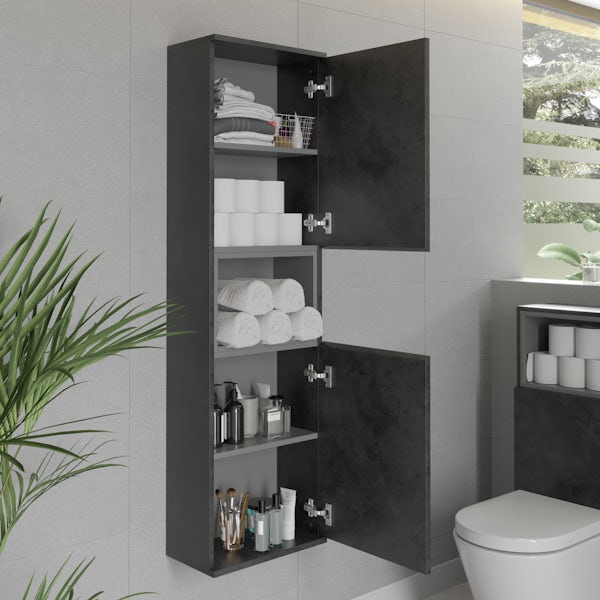 Mode Tate II riven grey furniture package with wall hung vanity unit 600mm