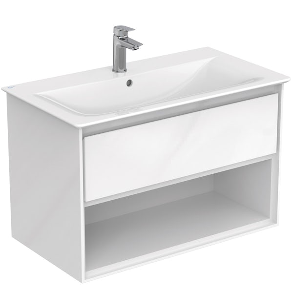 Ideal Standard Concept Air gloss and matt white open wall hung vanity unit and basin 800mm