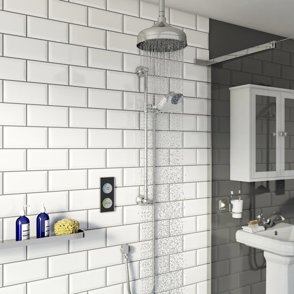 SmarTap black smart shower system with traditional slider rail and ceiling shower set