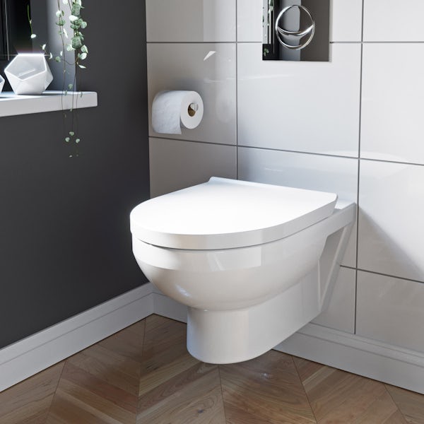 Duravit Durastyle rimless wall hung toilet with soft close toilet seat