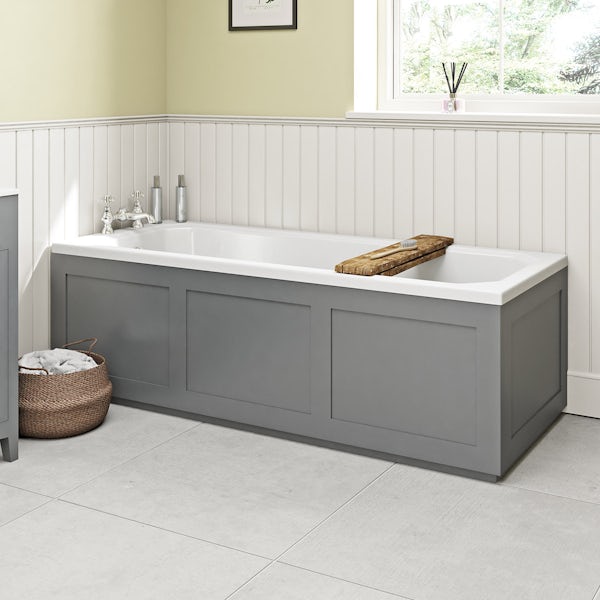 The Bath Co. Camberley satin grey high level furniture suite with straight bath 1700 x 700