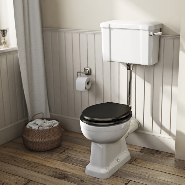 Camberley black low level bathroom suite with freestanding bath
