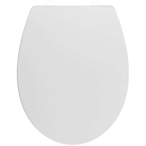 Slim universal thermoset toilet seat with stainless steel hinge