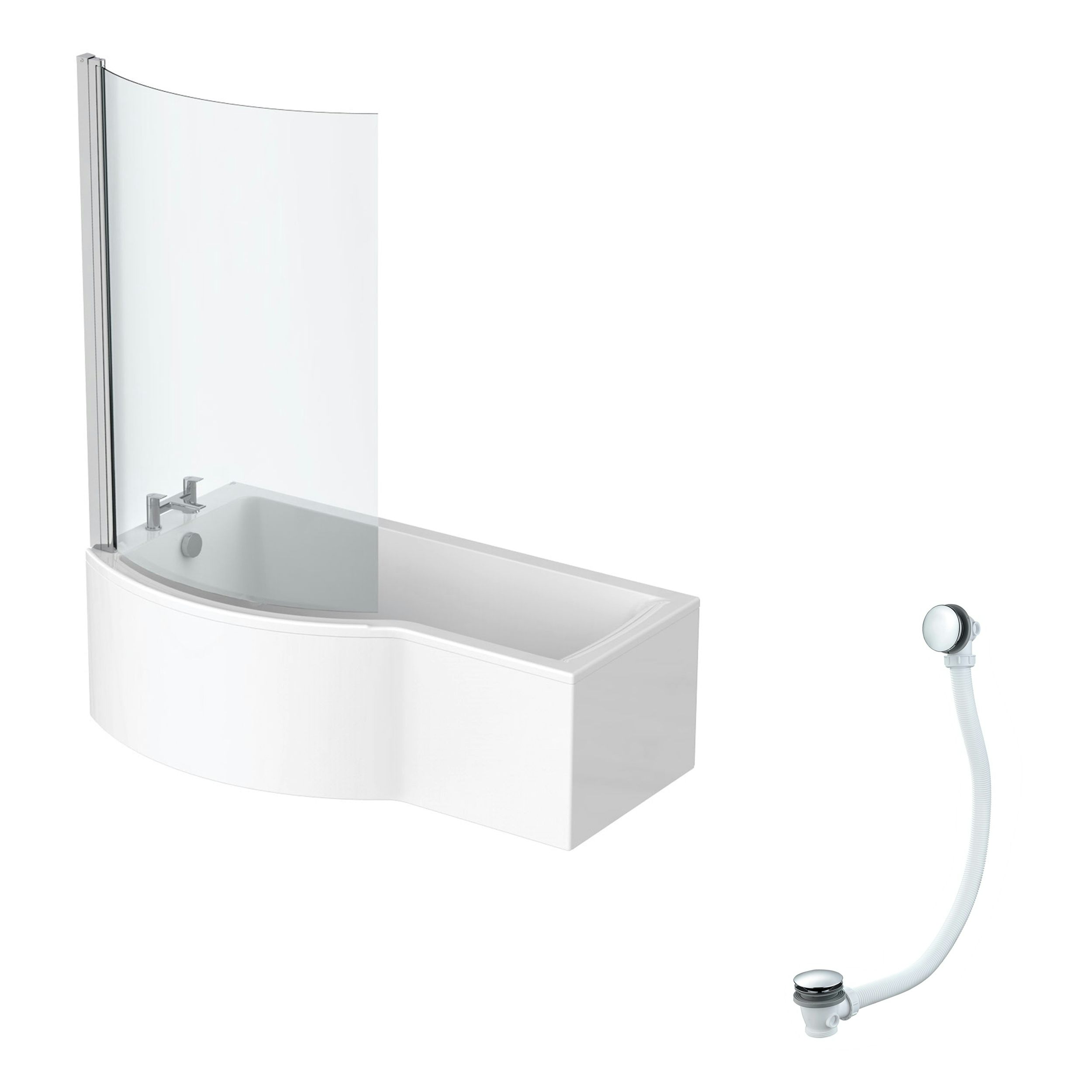 Ideal Standard Connect Air left hand shower bath with bath screen and front panel 1700 x 900 with free bath waste