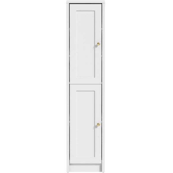 Orchard Dulwich matt white tall storage unit 1603 x 350mm - brushed brass