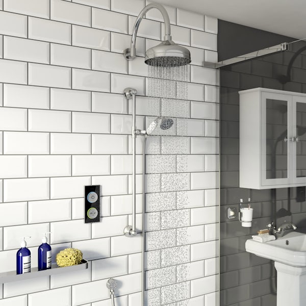 SmarTap black smart shower system with traditional slider rail and wall shower set
