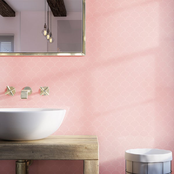 Showerwall Custom Scallop Blush acrylic shower wall panel