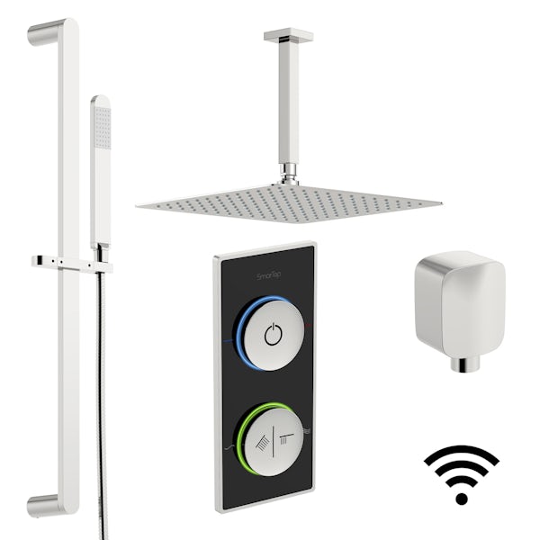 SmarTap black smart shower system with Mode black shower enclosure 1200 x 800