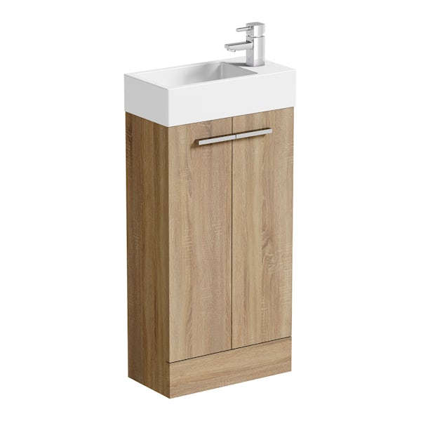 Clarity Compact oak floorstanding vanity unit and basin 410mm with tap