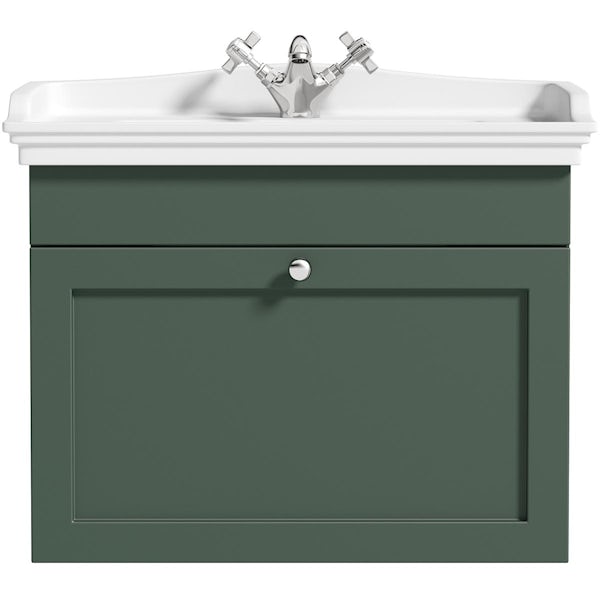 The Bath Co. Ascot green wall hung vanity unit and ceramic basin 600mm with tap
