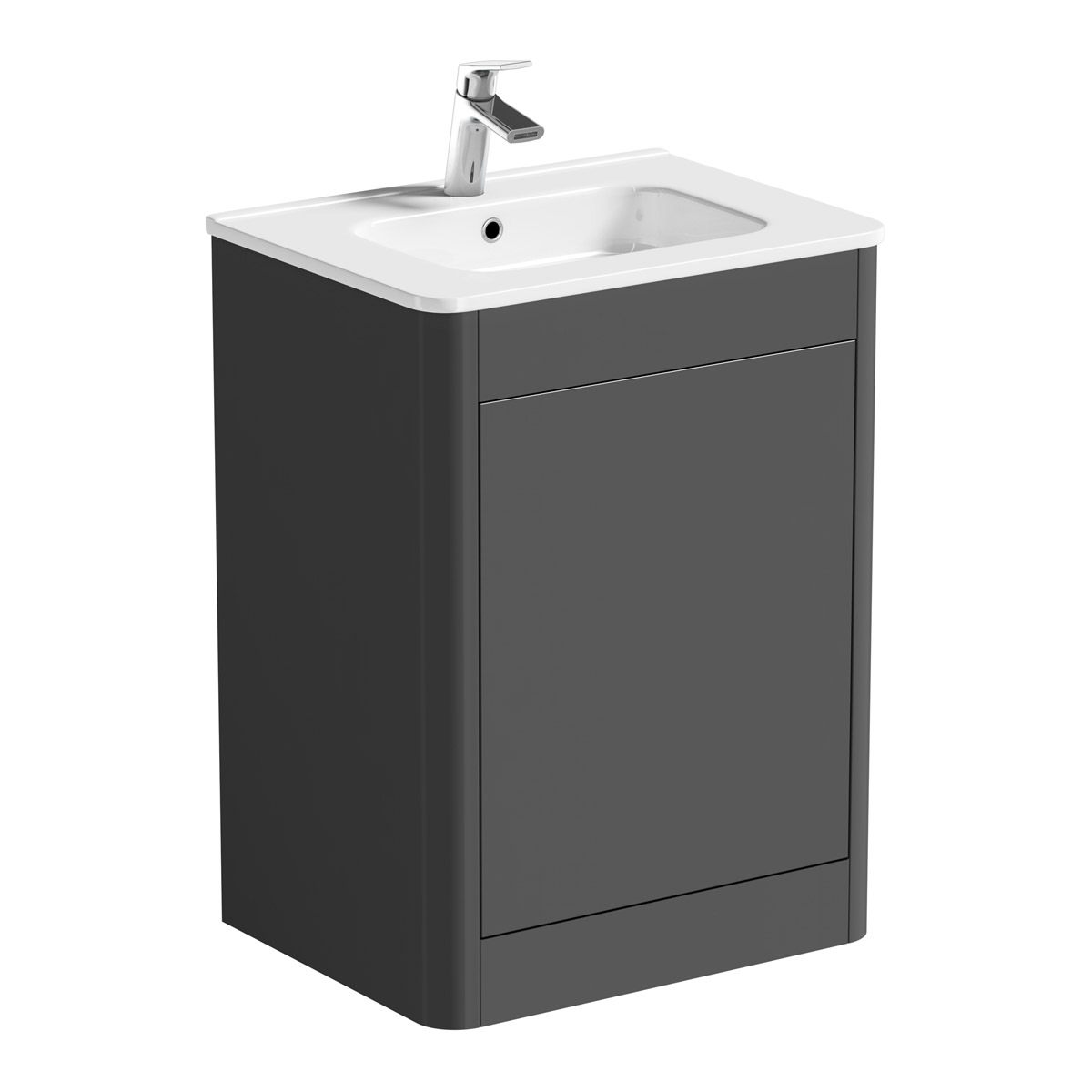 Mode Carter slate gloss grey floorstanding vanity unit and ceramic basin 600mm with tap