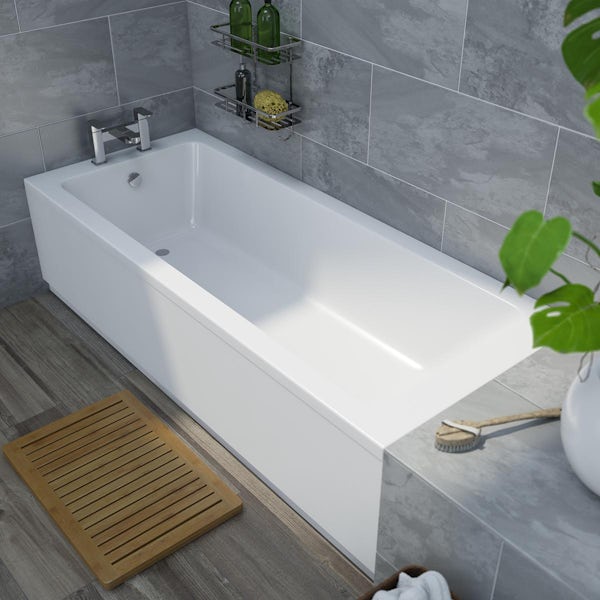 Orchard eco low straight bath and front wooden panel