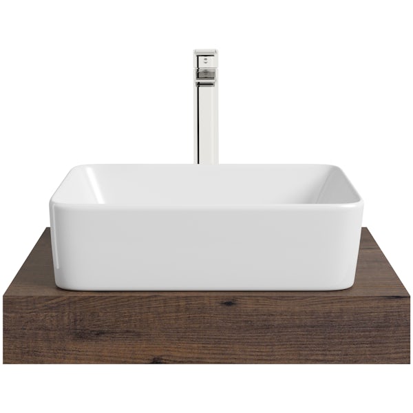 Mode Orion chestnut countertop shelf with Ellis basin, tap and waste