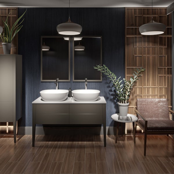 Mode Hale Grey Stone Matt Wall Hung, Bathroom Vanity Unit With Countertop Sink