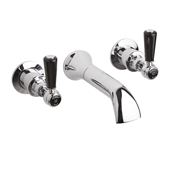 The Bath Co. Helmsley chrome wall mounted bath mixer tap with black lever handle