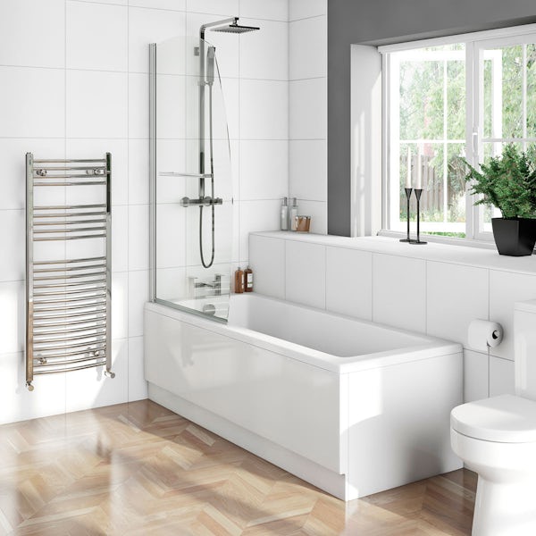 Kensington Straight Shower Bath 1500 x 700 with 6mm Sail Shower Screen and Towel Rail