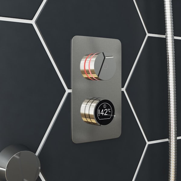 Mode Touch digital thermostatic shower set with square wall arm and bath filler waste