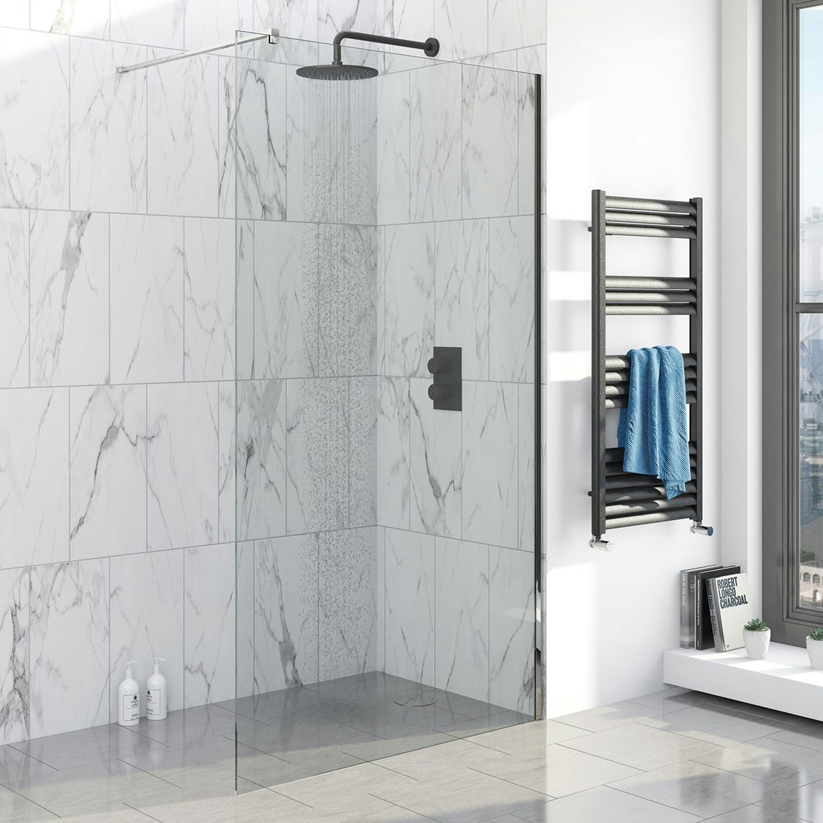 Mode Spencer round thermostatic twin valve matt black shower set ...