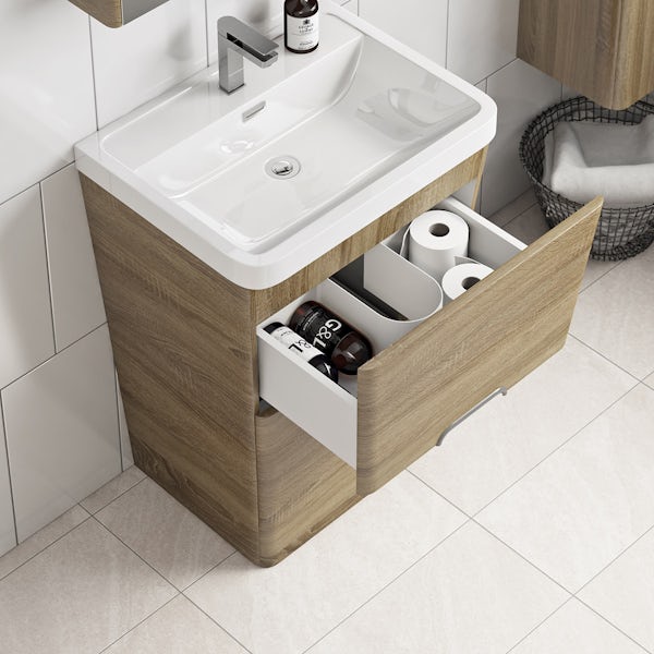 Mode Sherwood oak floor standing vanity unit and resin basin 600mm